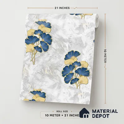 8024 | Navy and Gold Ginkgo Floral Wallpaper - 10 Meter x 21 Inches, 57.41 Sq. Ft.