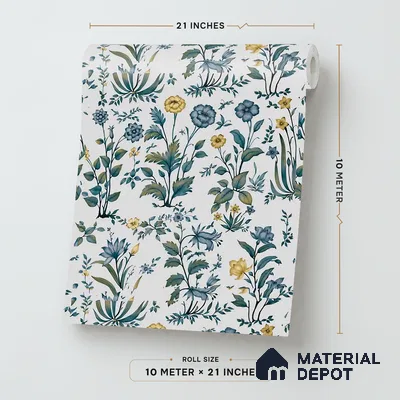 8039 | Blue Wildflower Garden Floral Wallpaper - 10 Meter x 21 Inches, 57.41 Sq. Ft.