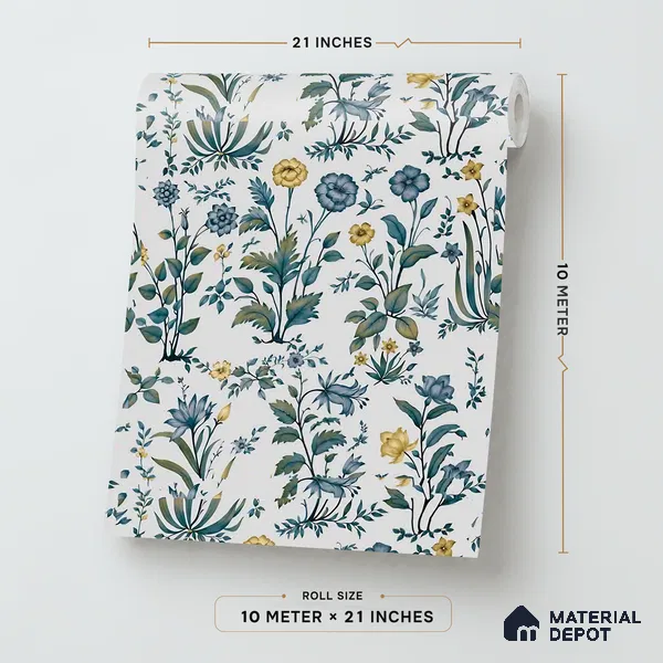 8039 | Blue Wildflower Garden Floral Wallpaper - 10 Meter x 21 Inches, 57.41 Sq. Ft.