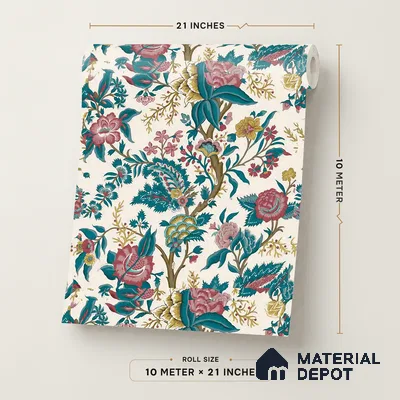 8047 | Cream Green Blossom Twig Floral Wallpaper - 10 Meter x 21 Inches, 57.41 Sq. Ft.
