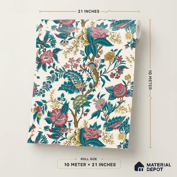 8047 | Cream Green Blossom Twig Floral Wallpaper - 10 Meter x 21 Inches, 57.41 Sq. Ft.