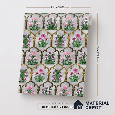 8051 | Grey Flower Trellis Floral Wallpaper - 10 Meter x 21 Inches, 57.41 Sq. Ft.