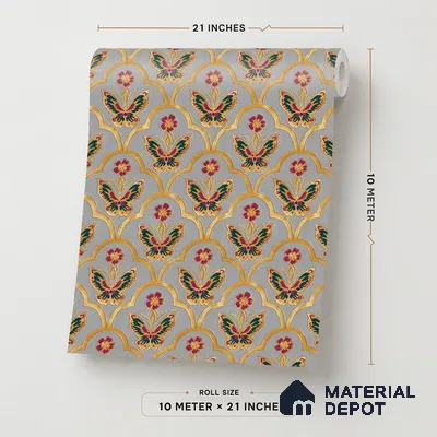 8059 | Grey Multicolor Butterfly Floral Patterned Wallpaper - 10 Meter x 21 Inches, 57.41 Sq. Ft.