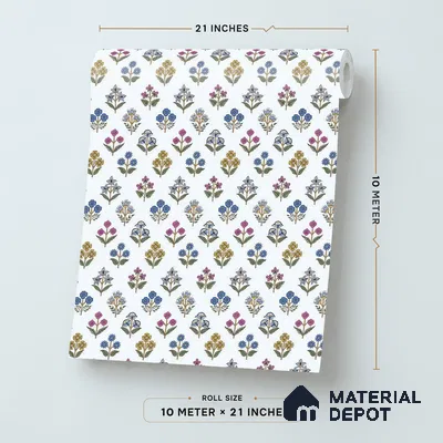 8062 | White & Blue Floral Sprig Patterned Wallpaper - 10 Meter x 21 Inches, 57.41 Sq. Ft.