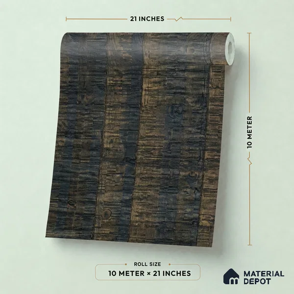 13323 | Dark Charcoal Wood Plank Texture Patterned Wallpaper - 10 Meter x 21 Inch, 57 Sq. Ft.