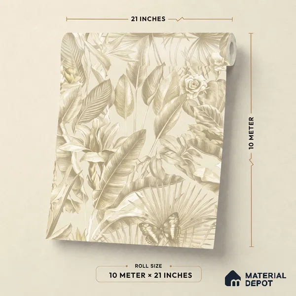 13331 | Cream Butterfly Tropical Floral Wallpaper - 10 Meter x 21 Inch, 57 Sq. Ft.