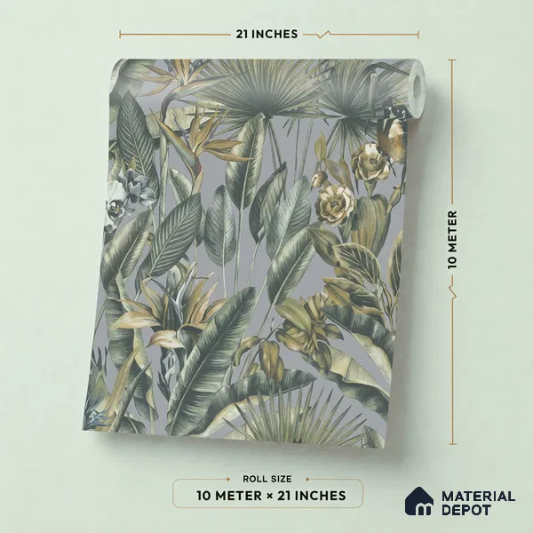 13332 | Grey Toucan Jungle Floral Wallpaper - 10 Meter x 21 Inch, 57 Sq. Ft.
