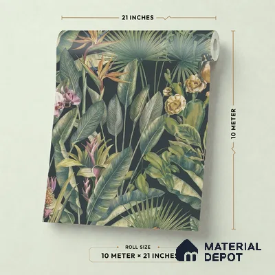 13334 | Black Toucan Jungle Floral Wallpaper - 10 Meter x 21 Inch, 57 Sq. Ft.