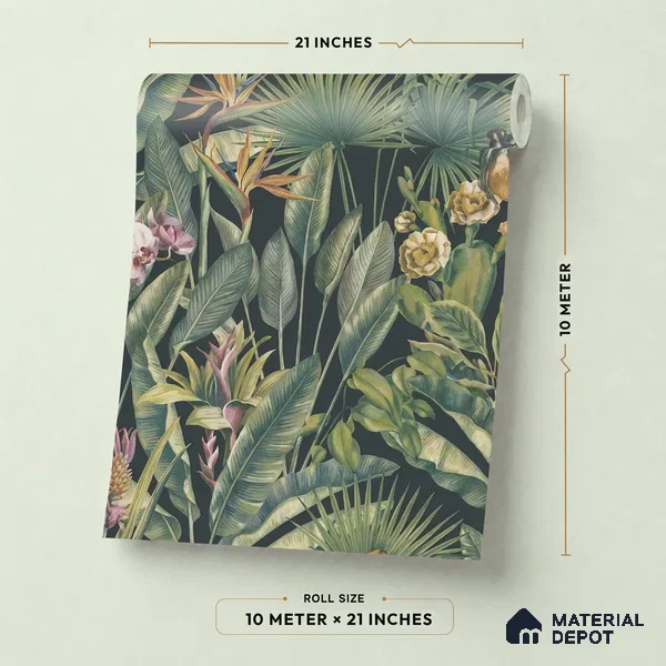 13334 | Black Toucan Jungle Floral Wallpaper - 10 Meter x 21 Inch, 57 Sq. Ft.