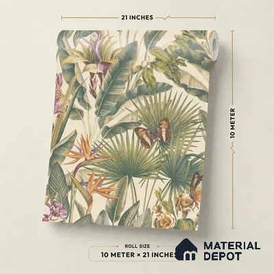 13335 | Cream Butterfly Jungle Floral Wallpaper - 10 Meter x 21 Inch, 57 Sq. Ft.