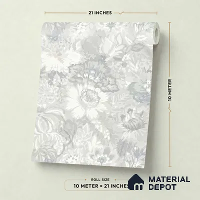 13358 | White Ghost Peony Floral Wallpaper - 10 Meter x 21 Inch, 57 Sq. Ft.