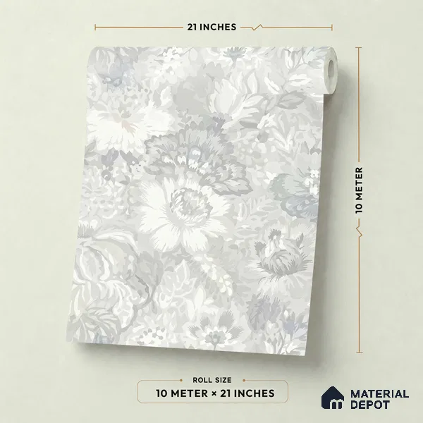 13358 | White Ghost Peony Floral Wallpaper - 10 Meter x 21 Inch, 57 Sq. Ft.