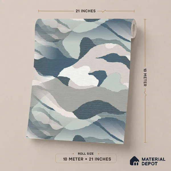 51244001 | Blue & Grey Abstract Patterned Wallpaper - 10 Meter x 21 Inch, 57 Sq. Ft.