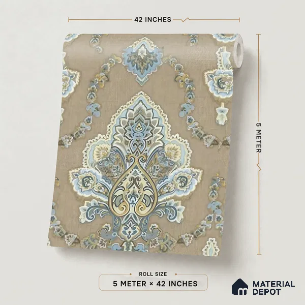 10335-4 | Brown Baroque Medallion Floral Wallpaper - 5 Meter x 42 Inches, 57 Sq. Ft.