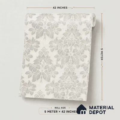 10333-1 | Grey Damask Floral Wallpaper - 5 Meter x 42 Inches, 57 Sq. Ft.
