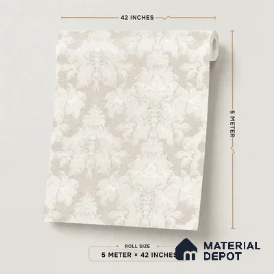10333-2 | Cream Damask Floral Wallpaper - 5 Meter x 42 Inches, 57 Sq. Ft.