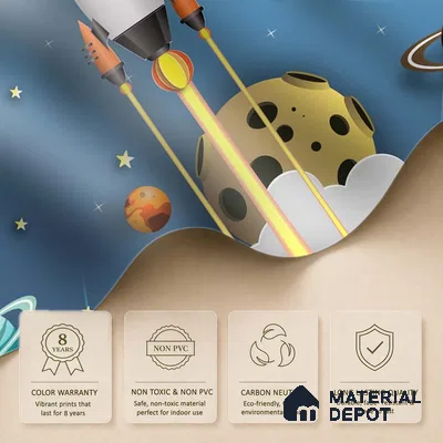 3D Space Theme Wallpaper with Solar System for Kids, Blue Sparkla N Shine Series Canvas Space Design (Customised Size Wallpaper)