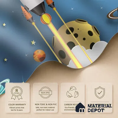 3D Space Theme Wallpaper with Solar System for Kids, Blue Sparkla N Shine Series Soft Feel Space Design (Customised Size Wallpaper)