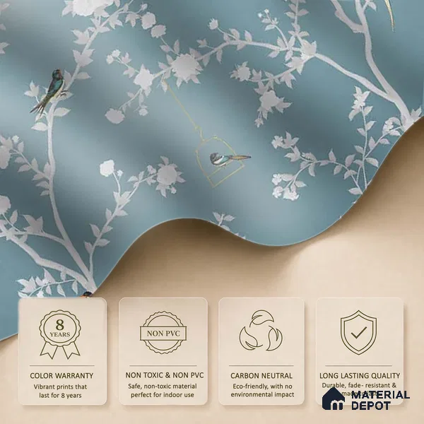 Aura in the Garden Blue Chinoiserie Wallpaper Sukoon Series Canvas Chinoserie Design (Customised Size Wallpaper)
