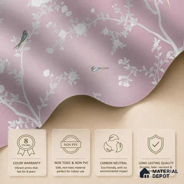 Aura in the Garden Pink Chinoiserie Wallpaper Sukoon Series Canvas Chinoserie Design (Customised Size Wallpaper)