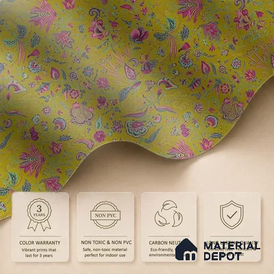 Bahaar A Symphony of Indian Flowers Greenish Yellow 10 Meter x 19.68 Inches Soft Feel Paper Type Wallpaper -54 Sq. Ft. | Minimum 15% wastage during installation