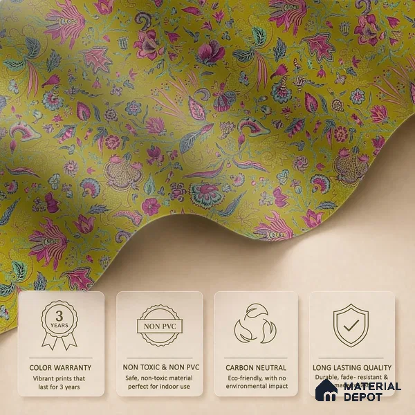 Bahaar A Symphony of Indian Flowers Greenish Yellow 10 Meter x 19.68 Inches Soft Feel Paper Type Wallpaper -54 Sq. Ft. | Minimum 15% wastage during installation