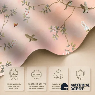 Blossom, Peach Chinoiserie Wallpaper, Customised Sukoon Series Canvas Chinoserie Design (Customised Size Wallpaper)