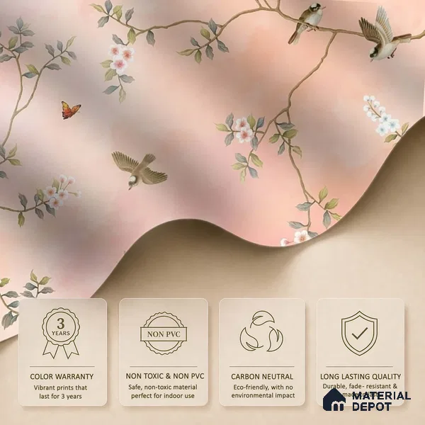 Blossom, Peach Chinoiserie Wallpaper, Customised Sukoon Series Canvas Chinoserie Design (Customised Size Wallpaper)