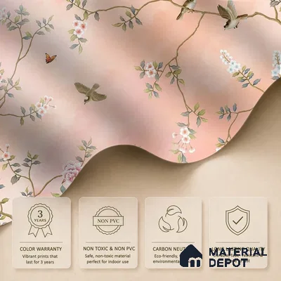 Blossom, Peach Chinoiserie Wallpaper, Customised Sukoon Series Handmade Chinoserie Design (Customised Size Wallpaper)