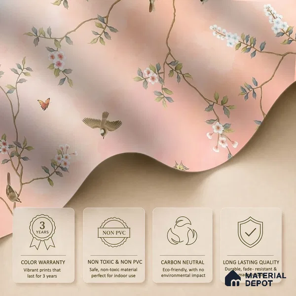Blossom, Peach Chinoiserie Wallpaper, Customised Sukoon Series Soft Feel Chinoserie Design (Customised Size Wallpaper)