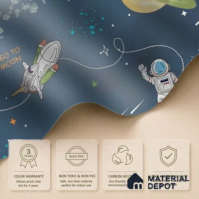 Customized Space Theme Wallpaper for Kids Room, Planets, rockets, Astronauts, Blue Sparkla N Shine Series Canvas Space Design (Customised Size Wallpaper)