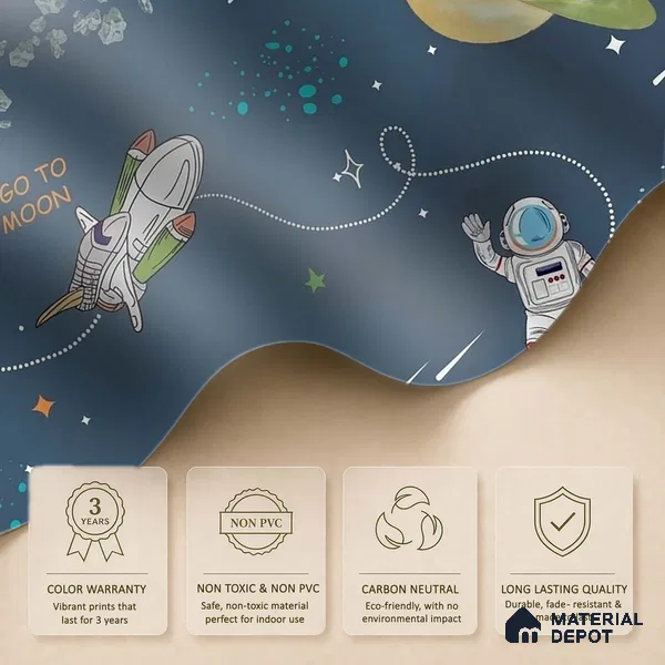 Customized Space Theme Wallpaper for Kids Room, Planets, rockets, Astronauts, Blue Sparkla N Shine Series Canvas Space Design (Customised Size Wallpaper)