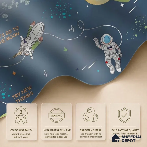 Customized Space Theme Wallpaper for Kids Room, Planets, rockets, Astronauts, Blue Sparkla N Shine Series Handmade Space Design (Customised Size Wallpaper)