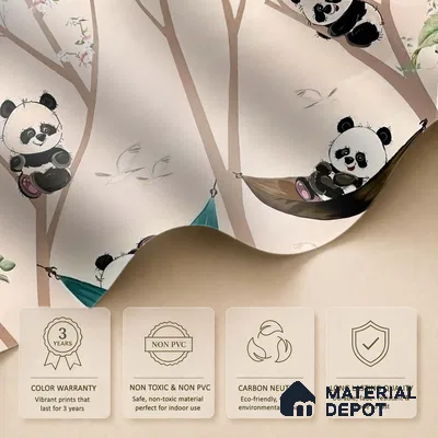 Cute Panda on Hammock Wallpaper for Kids Room Wall, Customised Sparkla N Shine Series Canvas Entertainment Design (Customised Size Wallpaper)