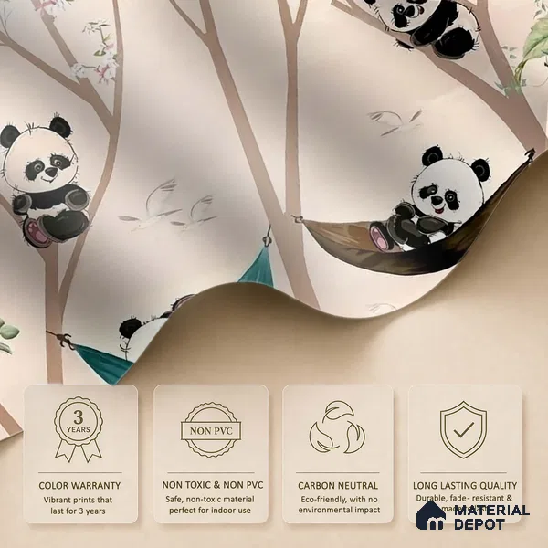 Cute Panda on Hammock Wallpaper for Kids Room Wall, Customised Sparkla N Shine Series Canvas Entertainment Design (Customised Size Wallpaper)