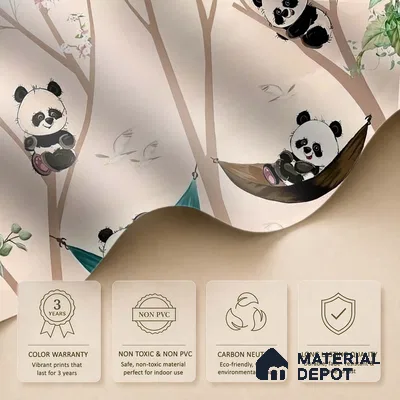 Cute Panda on Hammock Wallpaper for Kids Room Wall, Customised Sparkla N Shine Series Handmade Entertainment Design (Customised Size Wallpaper)