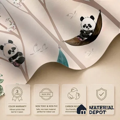 Cute Panda on Hammock Wallpaper for Kids Room Wall, Customised Sparkla N Shine Series Soft Feel Entertainment Design (Customised Size Wallpaper)