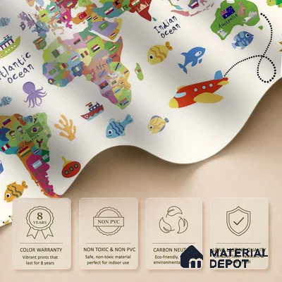 Cute World Map for Kids Room, Young Kids Bedroom Wallpapers Sparkla N Shine Series Soft Feel Map Design (Customised Size Wallpaper)