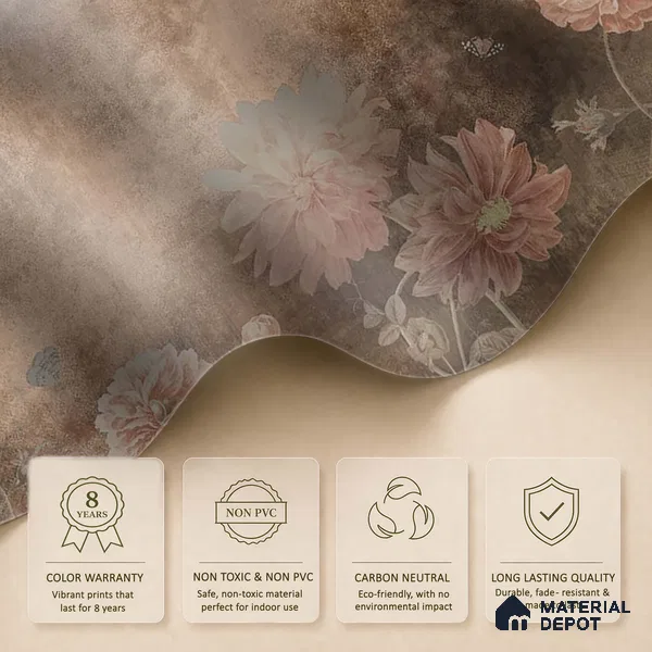 H901812 Dusky Charm, Rustic Floral Theme Wallpaper, Customised Sukoon Series Canvas Florals Design (Customised Size Wallpaper)
