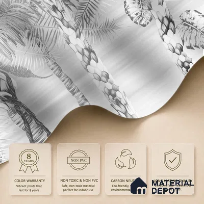 Ehsaas | Grey & White Palm Leaf Botanical Look Wallpaper Canvas (Customised Size)