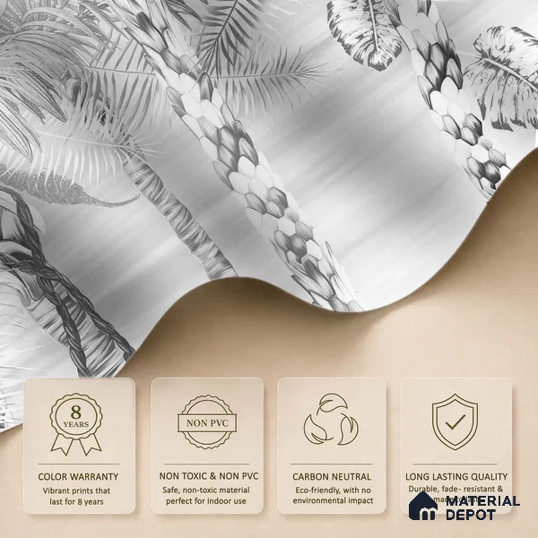 Ehsaas | Grey & White Palm Leaf Botanical Look Wallpaper Canvas (Customised Size)