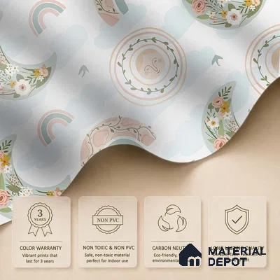 Floral Rainbows and Moon Baby Wallpaper 10 Meter x 19.68 Inches Soft Feel Paper Type Wallpaper -54 Sq. Ft. | Minimum 15% wastage during installation