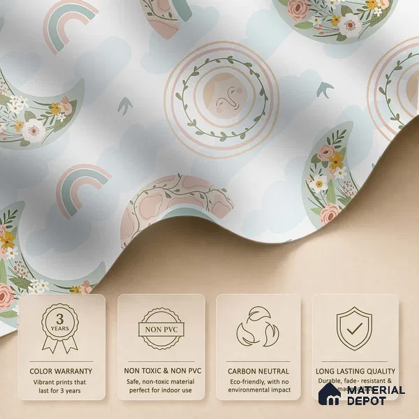 Floral Rainbows and Moon Baby Wallpaper 10 Meter x 19.68 Inches Soft Feel Paper Type Wallpaper -54 Sq. Ft. | Minimum 15% wastage during installation