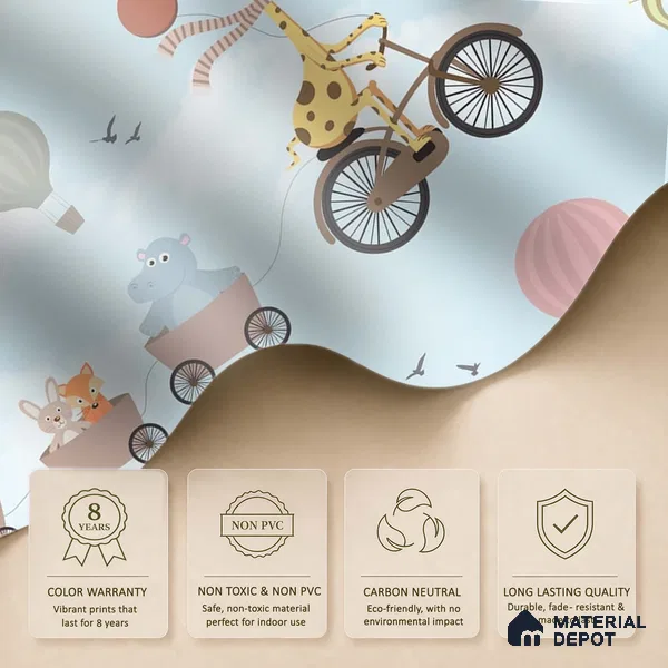 Flying Giraffe Cycle Train Wall Mural for kids Room, Customised Sparkla N Shine Series Handmade Entertainment Design (Customised Size Wallpaper)
