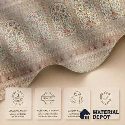 Gitanjali | Warm Beige Temple Arch Motif Traditional Look Wallpaper Canvas (Customised Size)