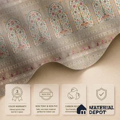 Gitanjali | Warm Beige Temple Arch Motif Traditional Look Wallpaper Handmade (Customised Size)