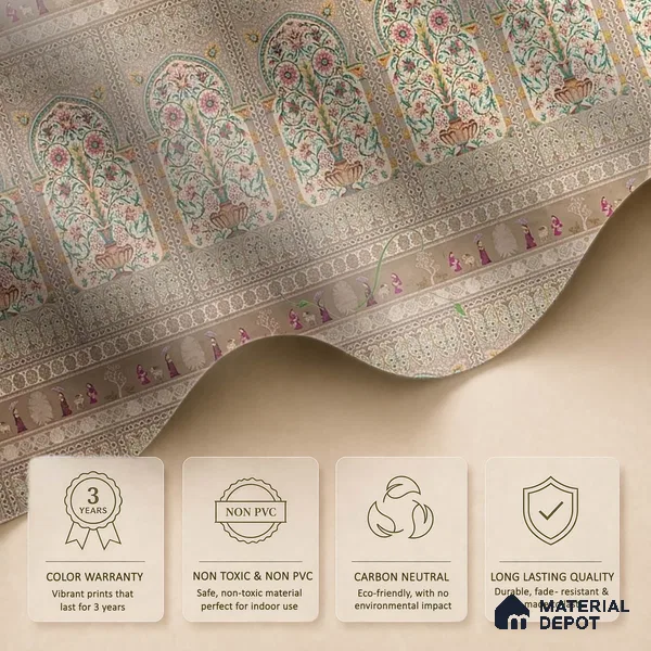 Gitanjali | Warm Beige Temple Arch Motif Traditional Look Wallpaper Handmade (Customised Size)