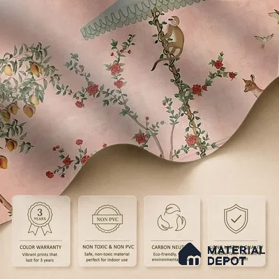 Gulbiya, Pink Chinoiserie Wallpaper, Sukoon Collection, Customised Sukoon Series Canvas Chinoserie Design (Customised Size Wallpaper)