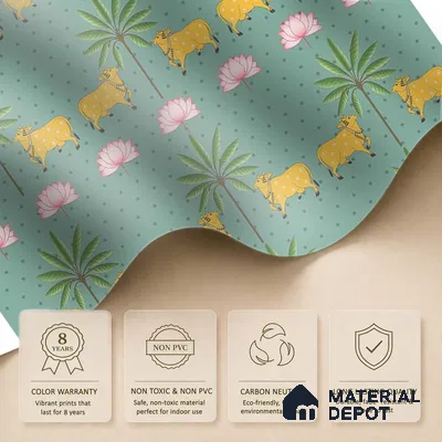 Indian Pichwai Green Wallpaper for Rooms, Customised Sukoon Series Canvas Patterned Design (Customised Size Wallpaper)