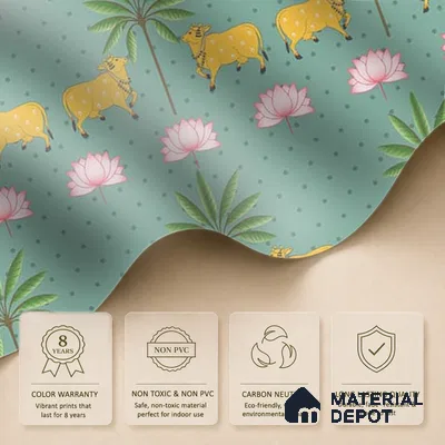 Indian Pichwai Green Wallpaper for Rooms, Customised Sukoon Series Soft Feel Patterned Design (Customised Size Wallpaper)